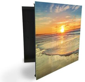 Glasdekor skrinka na kľúče - detail západ slnka na pláži a more - Ľavé / Čierna