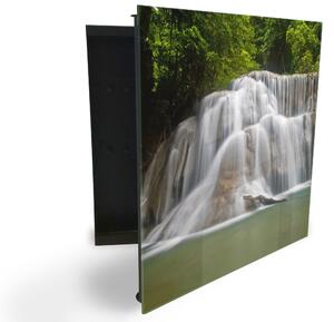 Glasdekor skrinka na kľúče - vodopády v lese pri rieke - Pravé / Čierna