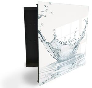 Glasdekor skrinka na kľúče - striekajúca voda z hladiny na bielom - Ľavé / Čierna