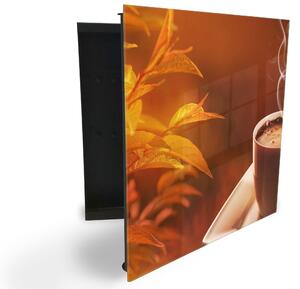 Glasdekor skrinka na kľúče - jesenná ranná káva - Pravé / Biela