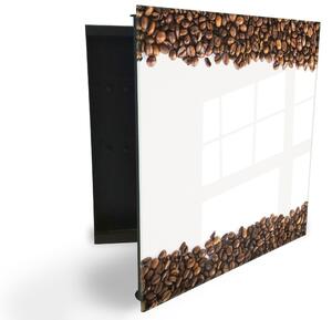 Glasdekor skrinka na kľúče - horný a dolný rad kávové zrná na bielom - Ľavé / Čierna
