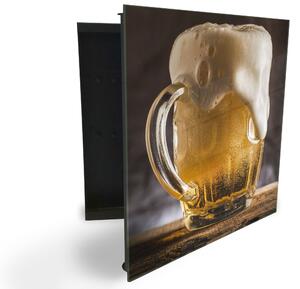 Glasdekor skrinka na kľúče - čapované pivo na drevenom stole - Ľavé / Čierna