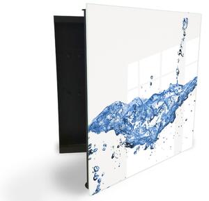 Glasdekor skrinka na kľúče - striekajúcej modrá voda na bielom pozadí - Ľavé / Čierna