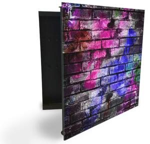 Glasdekor skrinka na kľúče - farebný tehlový múr na tmavom podklade - Ľavé / Čierna