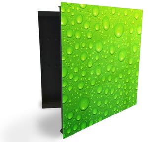 Glasdekor skrinka na kľúče - kvapky vody na zelenom skle - Pravé / Čierna