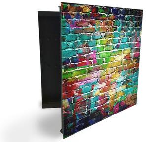 Glasdekor skrinka na kľúče - tehlový múr mnohých farieb - Ľavé / Čierna