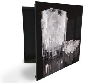Glasdekor skrinka na kľúče - poháre s ľadom na čiernom pozadí - Ľavé / Čierna