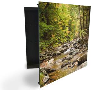 Gladekor skrinka na kľúče - dlhá rieka s kameňmi v lese - Ľavé / Čierna
