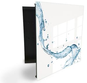Glasdekor skrinka na kľúče - modrá vlna vody na bielom pozadí - Ľavé / Čierna