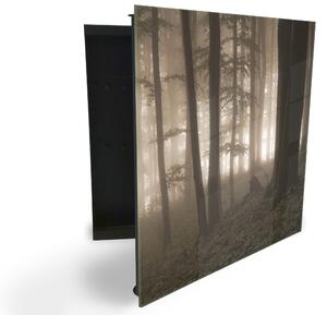 Glasdekor skrinka na kľúče - tajomný les v hmle - Ľavé / Čierna