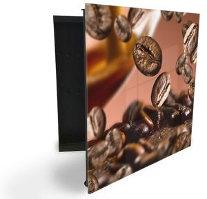 Glasdekor skrinka na kľúče - padajúce zrná kávy - Ľavé / Čierna