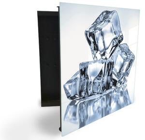 Glasdekor skrinka na kľúče - štyri ľadové kocky na bielom pozadí - Ľavé / Čierna