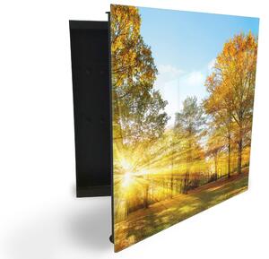 Glasdekor skrinka na kľúče - idylický jesenný park a slnko - Ľavé / Čierna