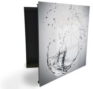 Glasdekor skrinka na kľúče - špliechanie vody na šedom podklade - Ľavé / Čierna