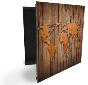 Glasdekor skrinka na kľúče - drevená mapa sveta - Ľavé / Čierna