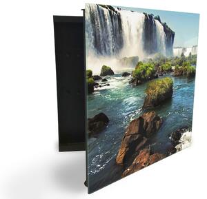 Glasdekor skrinka na kľúče - krásne vodopády Iguazu - Ľavé / Čierna