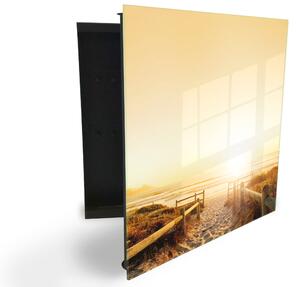 Glasdekor skrinka na kľúče - žiarivý západ slnka nad plážou - Pravé / Čierna