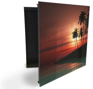 Glasdekor skrinka na kľúče - palmový ostrov v západe slnka - Ľavé / Biela