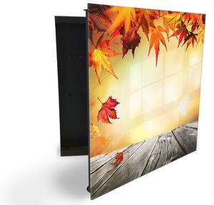 Glasdekor skrinka na kľúče - jesenné pozadie a drevené dosky - Pravé / Čierna