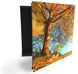 Glasdekor skrinka na kľúče - jesenný strom a lístie - Ľavé / Čierna