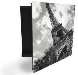 Glasdekor skrinka na kľúče - detail Eiffelova veža Paríž - Ľavé / Čierna
