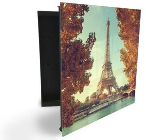 Glasdekor skrinka na kľúče - Eiffelova veža na riekou Seinou - Pravé / Biela