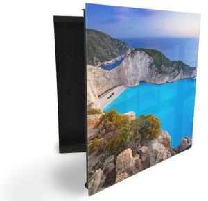Glasdekor skrinka na kľúče - pohľad na zátoku mora Grécko - Ľavé / Čierna