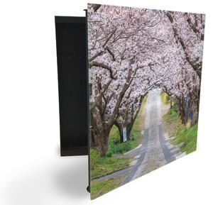 Glasdekor skrinka na kľúče - rozkvitnuté stromy alej - Ľavé / Čierna