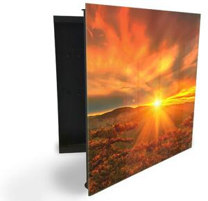 Glasdekor skrinka na kľúče - pohľad na hory, žiarivý západ slnka - Ľavé / Čierna