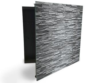 Glasdekor skrinka na kľúče - múr štiepaný šedý kameň - Pravé / Čierna
