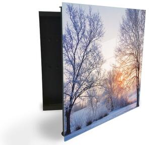 Glasdekor skrinka na kľúče - zimná krajina a sneh - Ľavé / Čierna
