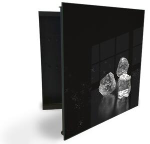 Glasdekor skrinka na kľúče - tri ľadové kocky na čiernom podklade - Ľavé / Biela