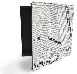 Glasdekor skrinka na kľúče - design novinový papier - Pravé / Čierna