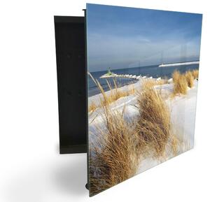 Glasdekor skrinka na kľúče - zimná krajina pri mori - Ľavé / Čierna