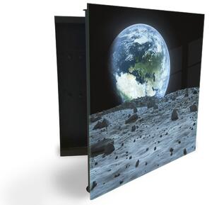 Glasdekor skrinka na kľúče - mesiac, krajina, vesmír - Pravé / Biela