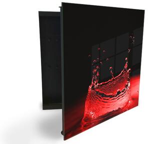 Glasdekor skrinka na kľúče - červená voda na čiernom podklade - Ľavé / Čierna