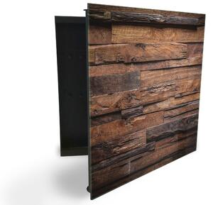 Glasdekor skrinka na kľúče - design tmavé drevo textúra - Ľavé / Čierna