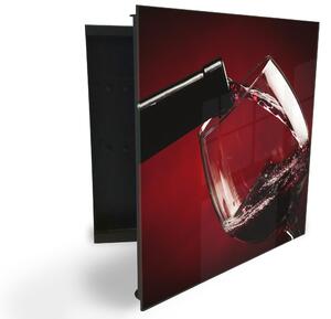 Glasdekor skrinka na kľúče - fľaša a poháre červené víno - Ľavé / Čierna