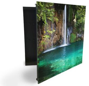 Glasdekor skrinka na kľúče - vodopád Plitvické jazerá - Ľavé / Čierna