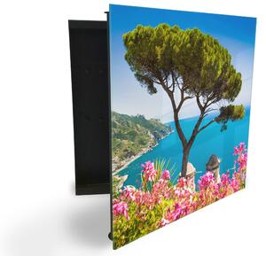 Glasdekor skrinka na kľúče - scénický pohľad Amalfi pobrežie - Ľavé / Čierna