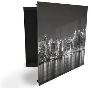 Glasdekor skrinka na kľúče - čierno biele mrakodrapy New York - Ľavé / Čierna