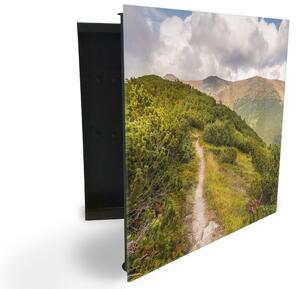 Glasdekor skrinka na kľúče - lesná cesta v horách - Pravé / Biela