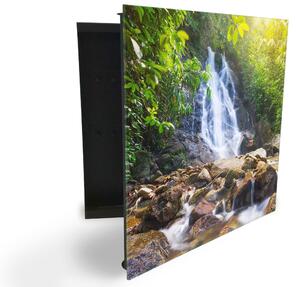 Glasdekor skrinka na kľúče - vodopád v lese pri rieke - Ľavé / Čierna