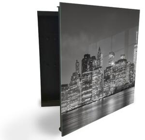 Glasdekor skrinka na kľúče - čiernobiely Manhattan, New York - Ľavé / Čierna