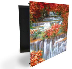Glasdekor skrinka na kľúče - jesenné lístie a vodopády - Pravé / Čierna