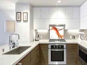 Sklo do kuchyne oranžovo šedá abstraktná vlna - 30 x 60 cm