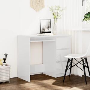 Písací stôl, lesklý biely 90x45x76 cm, drevotrieska