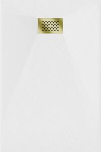 Mexen Hugo, obdĺžniková sprchová vanička SMC 130 x 90 cm, biela, zlatá krytka, 42109013-G