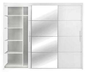 Skriňa s posuvnými dverami INOVA so zrkadlom, biela 250 cm
