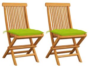 Záhradné stoličky so žiarivo zelenými podložkami 2 ks tíkový masív